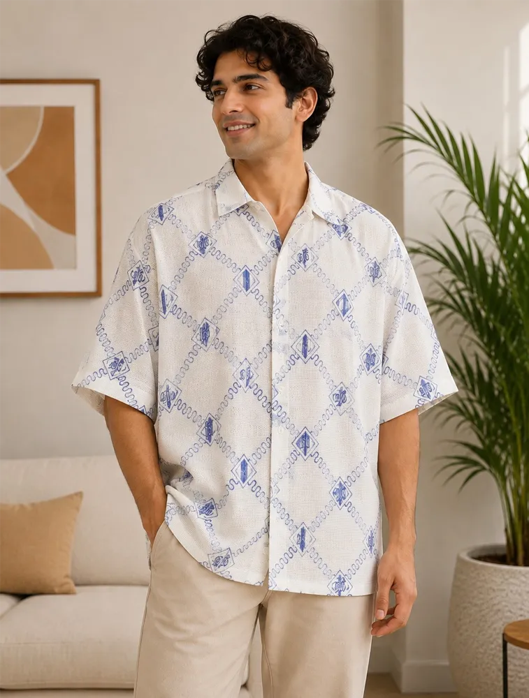 White Mens Emboridery Shirt