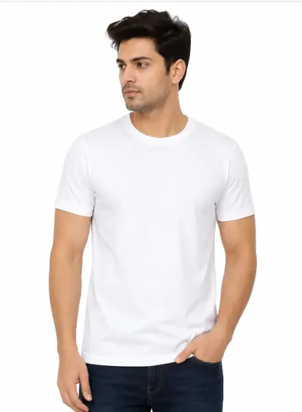 White Mens Polycotton Half Sleeves Round Neck 180 GSM T Shirt