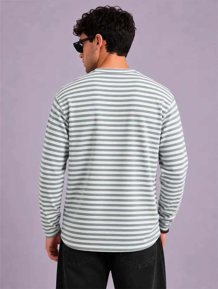 White Mens Popcorn Round Neck Full Sleeve