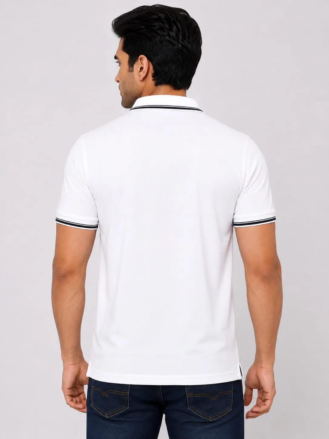 White Mens Premium Primo Knit 200 GSM Polo TShirt With Black Collor And Sleeve Tipping