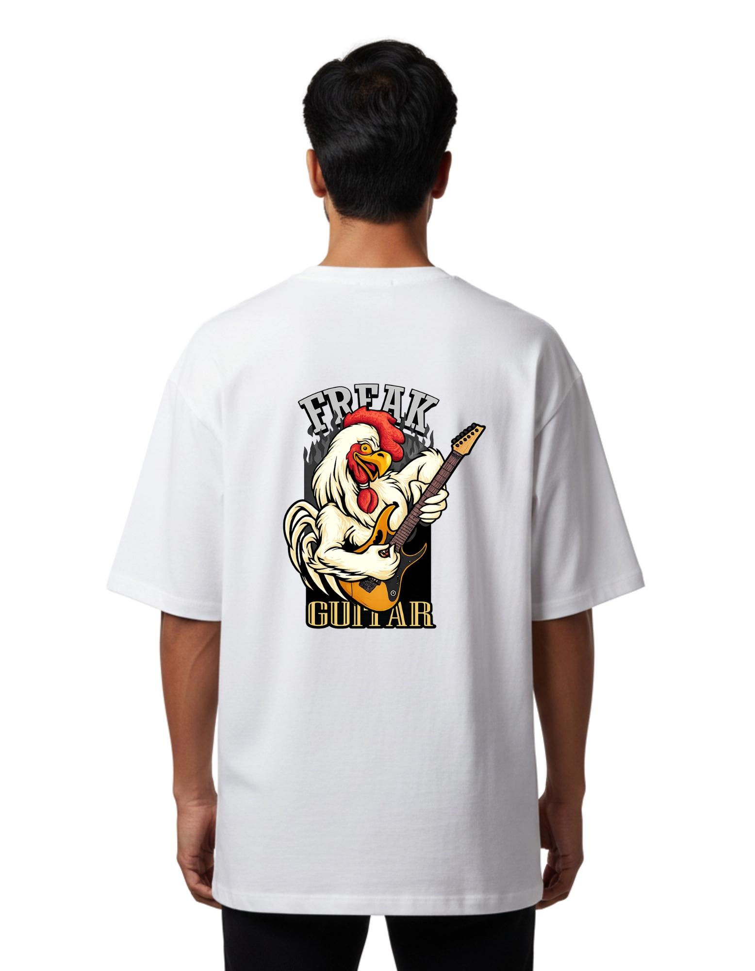 Freak Guitar Oversized Cotton French Terry T-Shirt 240 GSM White