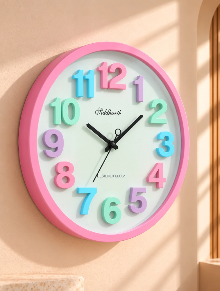 White Pink Siddharth Quartz Designer Wall Clock For Home And Office