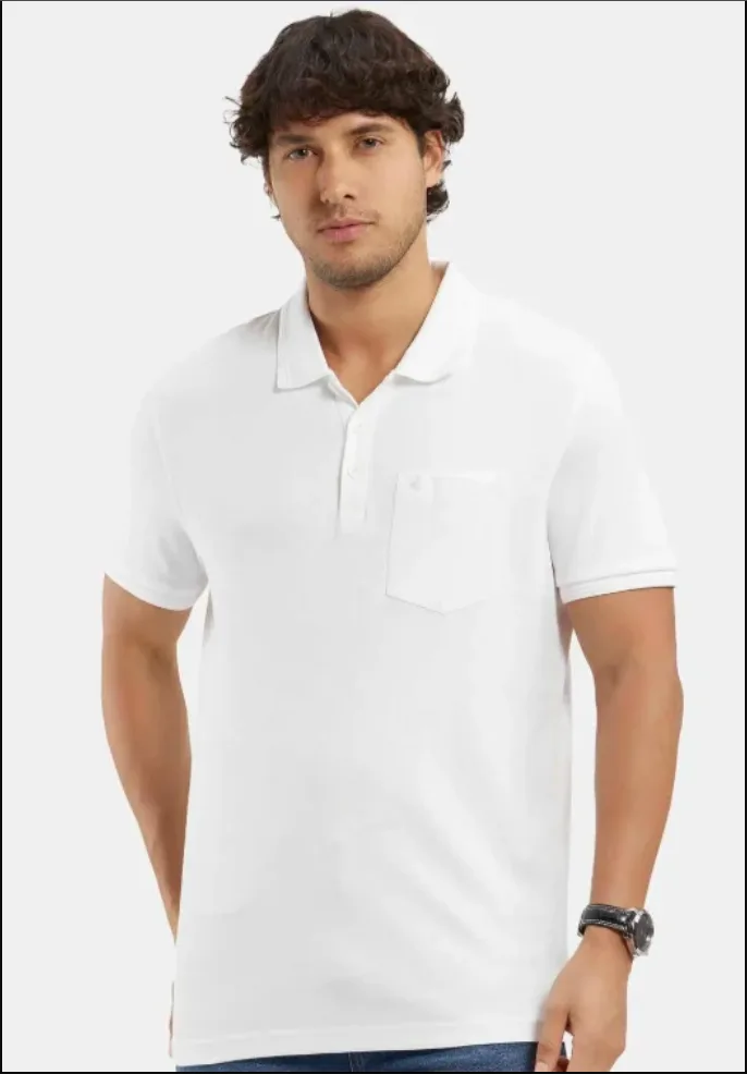 White Polycotton 220 GSM Polo Half Sleeve TShirt with Pocket