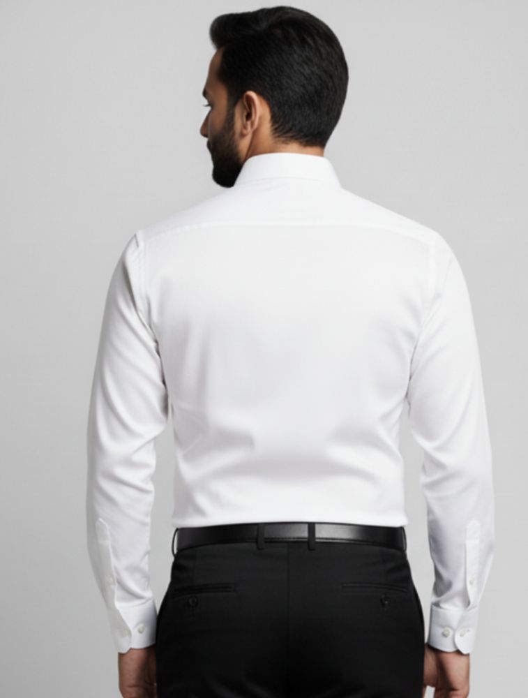 White Polycotton Satin Full Sleeve Shirt with Pocket