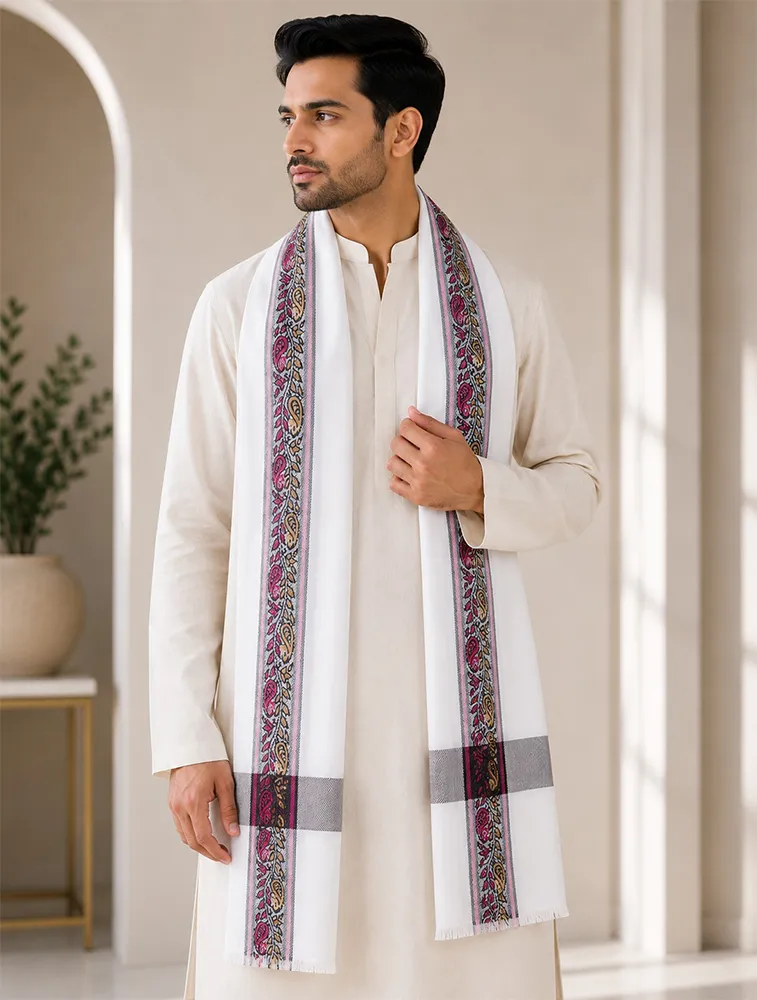 White Premium Cotton Polyester Jacquard Winter Shawls — bulk from ₹376