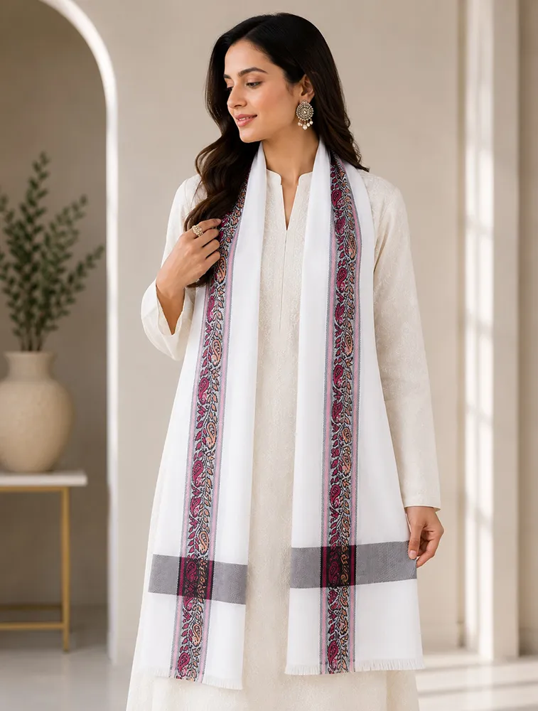 White Premium Cotton Polyester Jacquard Winter Shawls — bulk from ₹376
