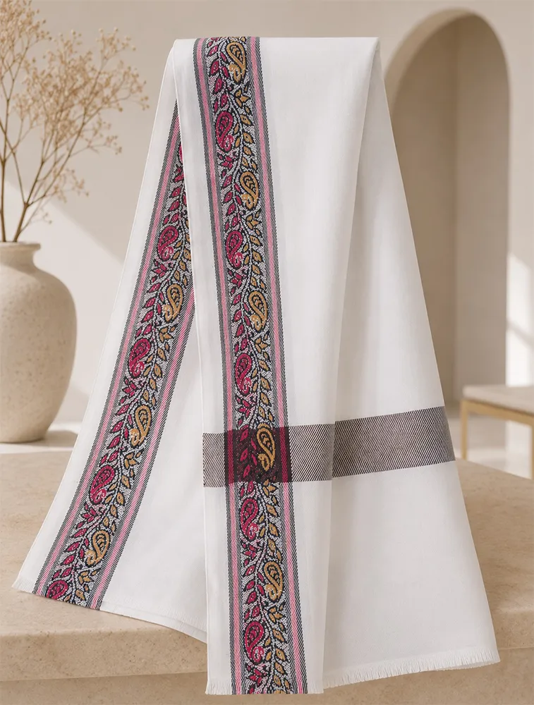 White Premium Cotton Polyester Jacquard Winter Shawls — bulk from ₹376