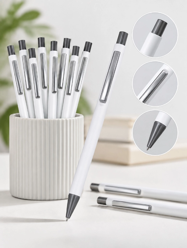 White Premium Matte Metal Click Pen Pack of 12 — bulk from ₹282