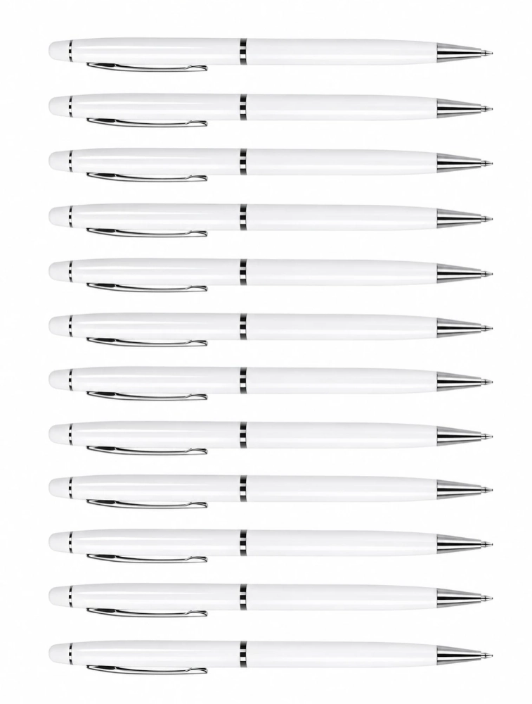 White Premium Slim Metal Ball Pen with Silver Clip Pack of 12 — bulk from ₹470
