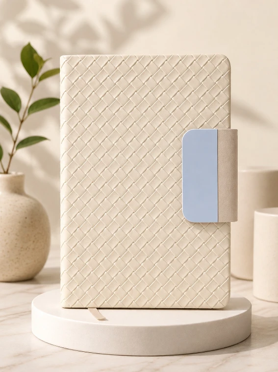 White Premium Textured Magnetic Closure Diary