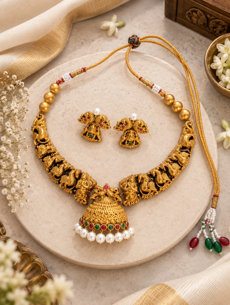 White Rajhamsa Terracotta Jewellery Set 