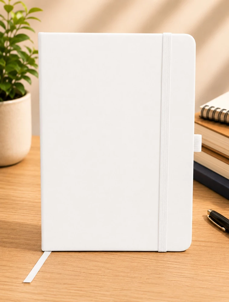 White Solid Dairy With Elastic Pen Holder Dairy