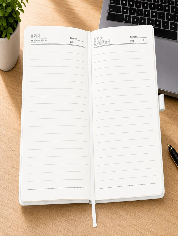White Solid Dairy With Elastic Pen Holder Dairy