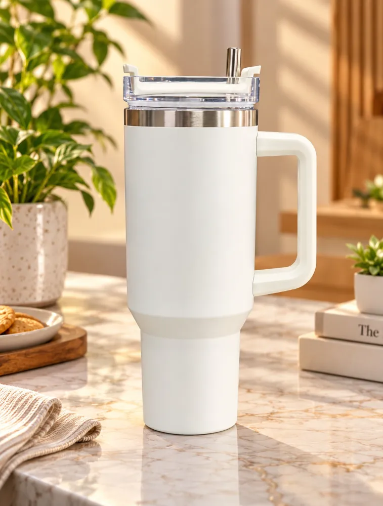 White Stainless Steel Travel Tumbler