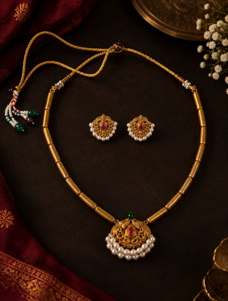 White Swarna Mrittika Terracotta Jewellery Set 