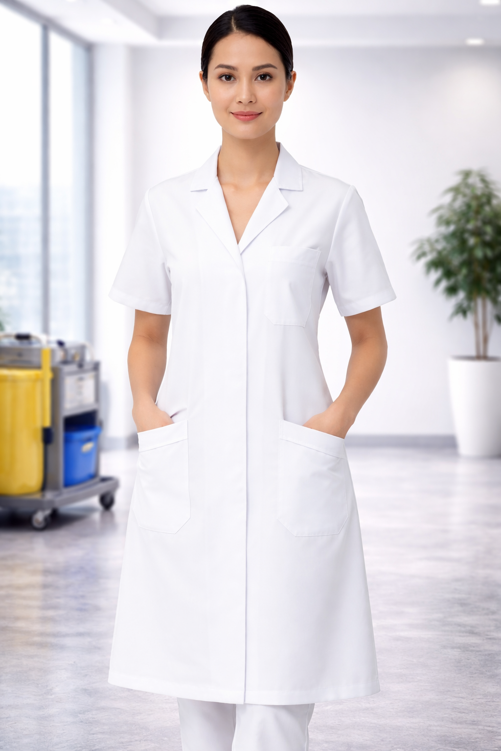 White Unisex PV Spun Knee Length Medical Coat 
