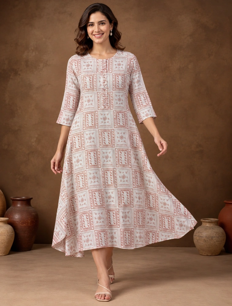 White Women Ethnic Motifs Printed Floral Kurta