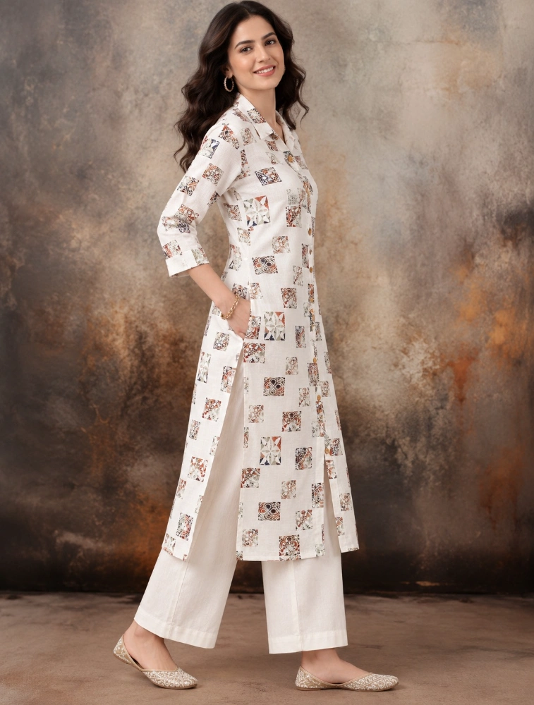 White Women Printed Regular Kurta