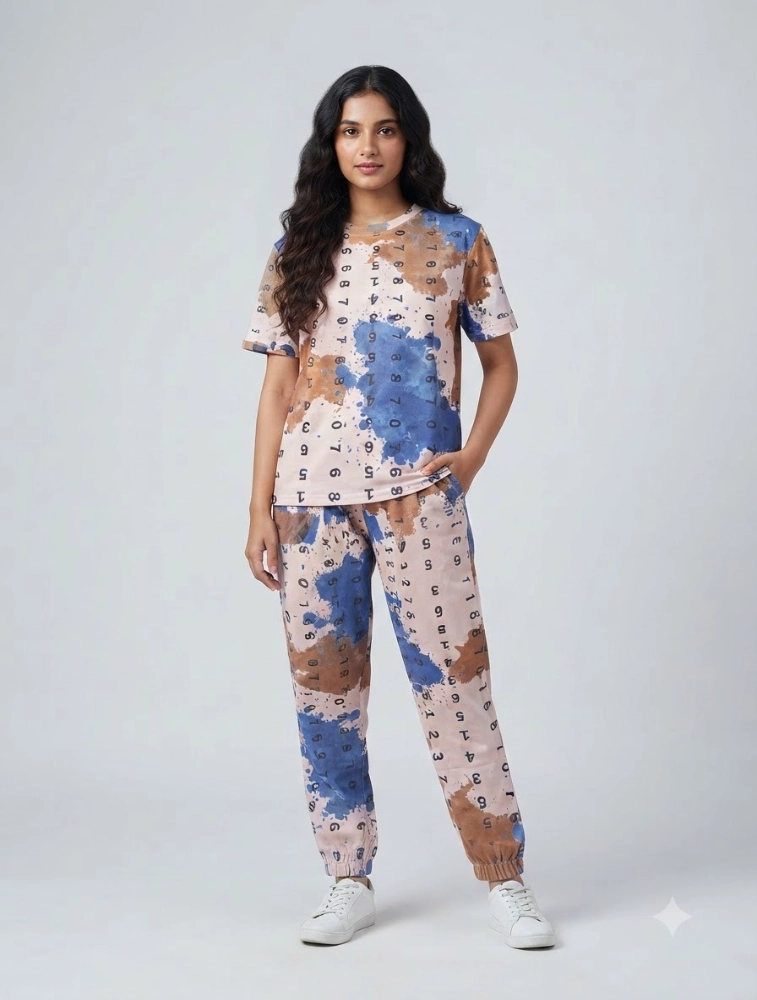 Skin Womens Casual CoOrd Set With Number Printed Design