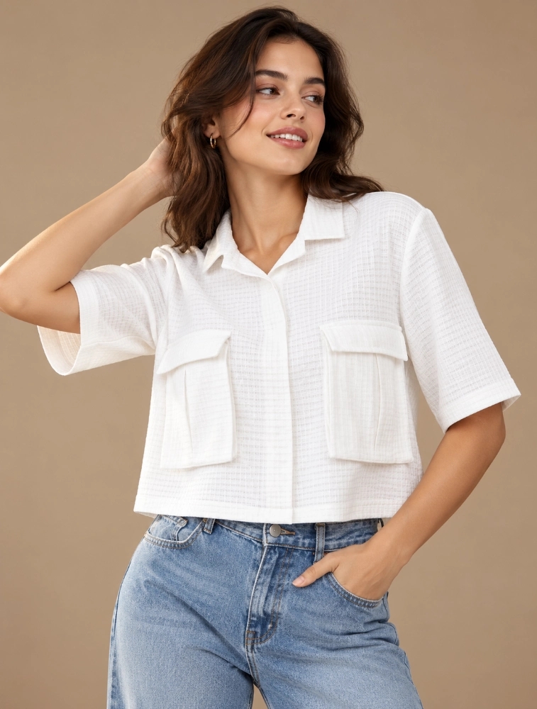 White Womens Oversized Crop Top Shirt