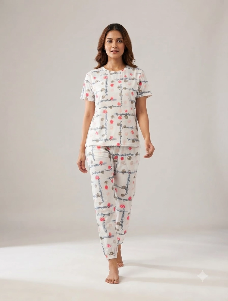 White Womens Finger Print CoOrd Set