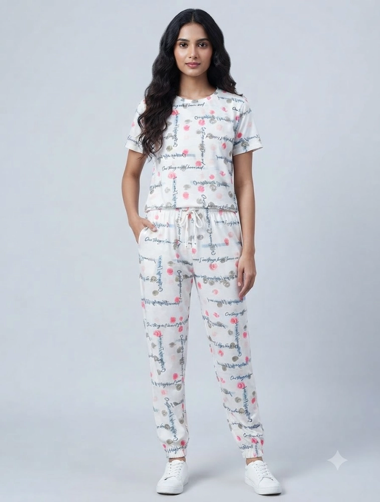 White Womens Finger Print CoOrd Set
