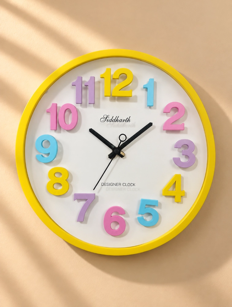 White Yellow Siddharth Quartz Designer Wall Clock For Home And Office