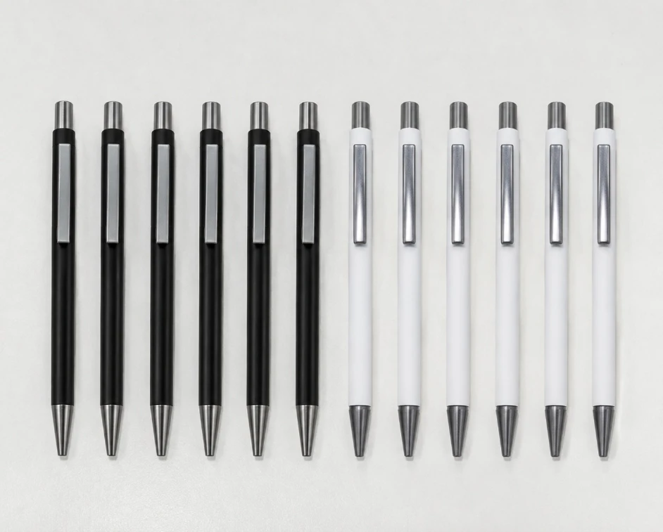 White and Black Premium Matte Metal Click Pen Pack of 12