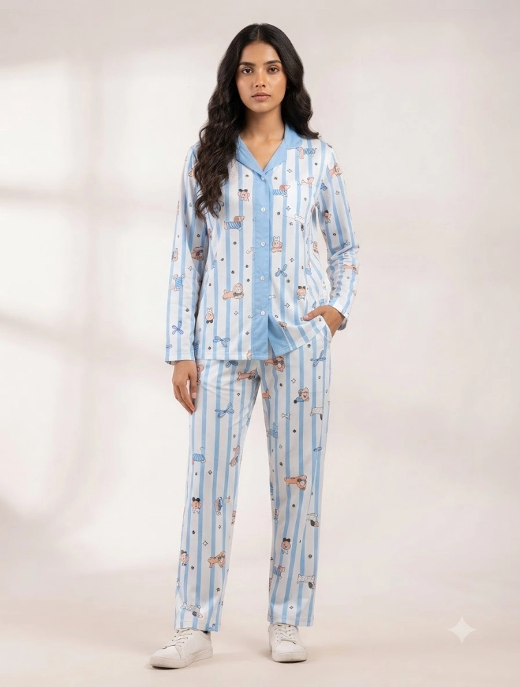 White and Blue Womens Night Suit