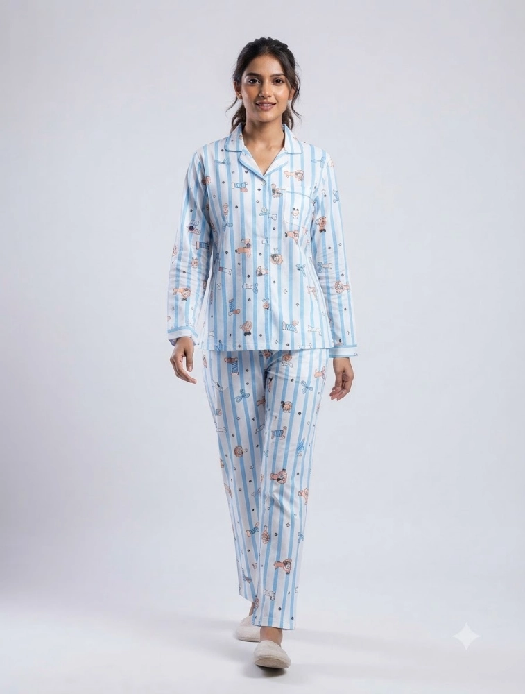 White and Blue Womens Night Suit