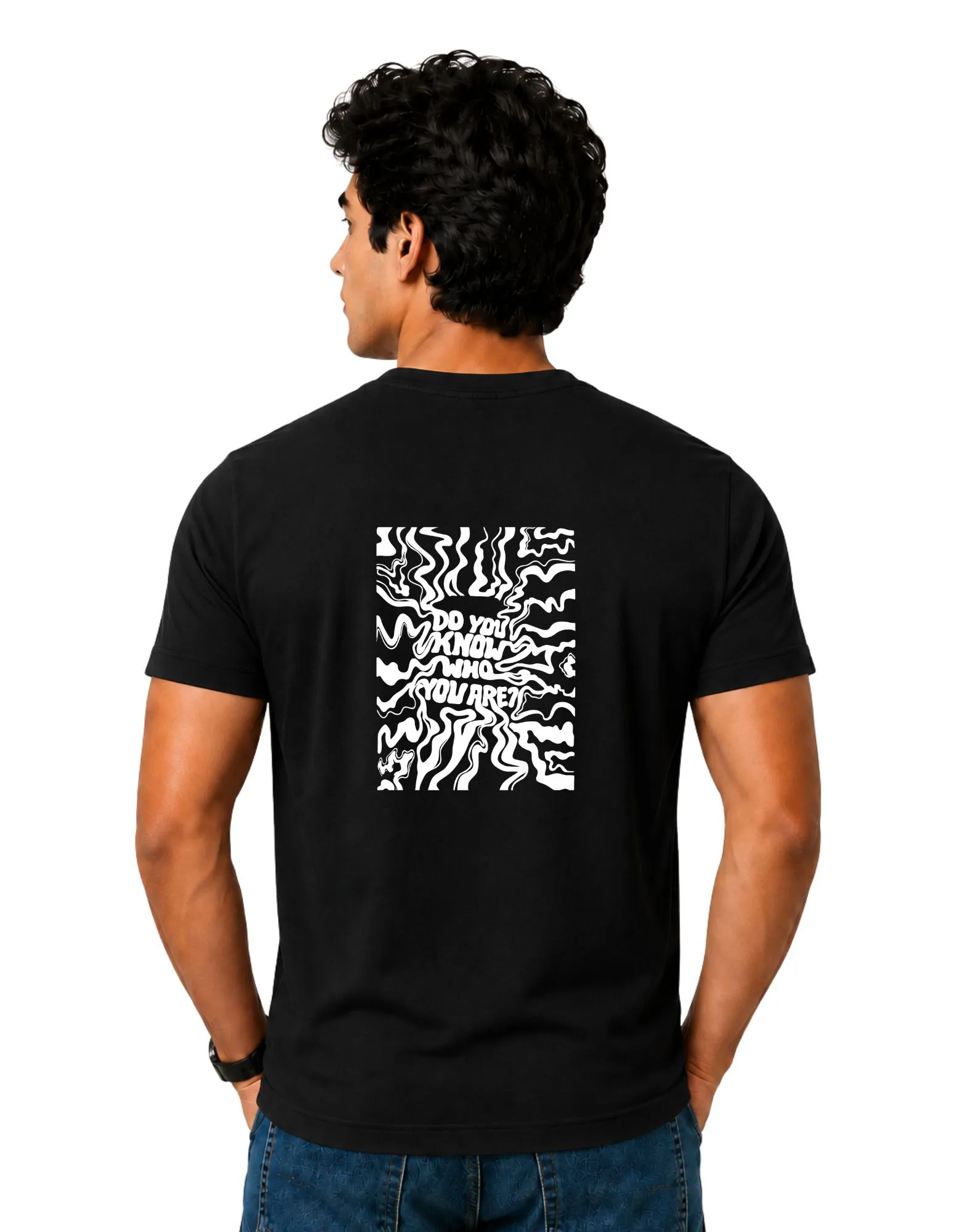 Who Are You Cotton Round Neck T-Shirt 180 GSM Black