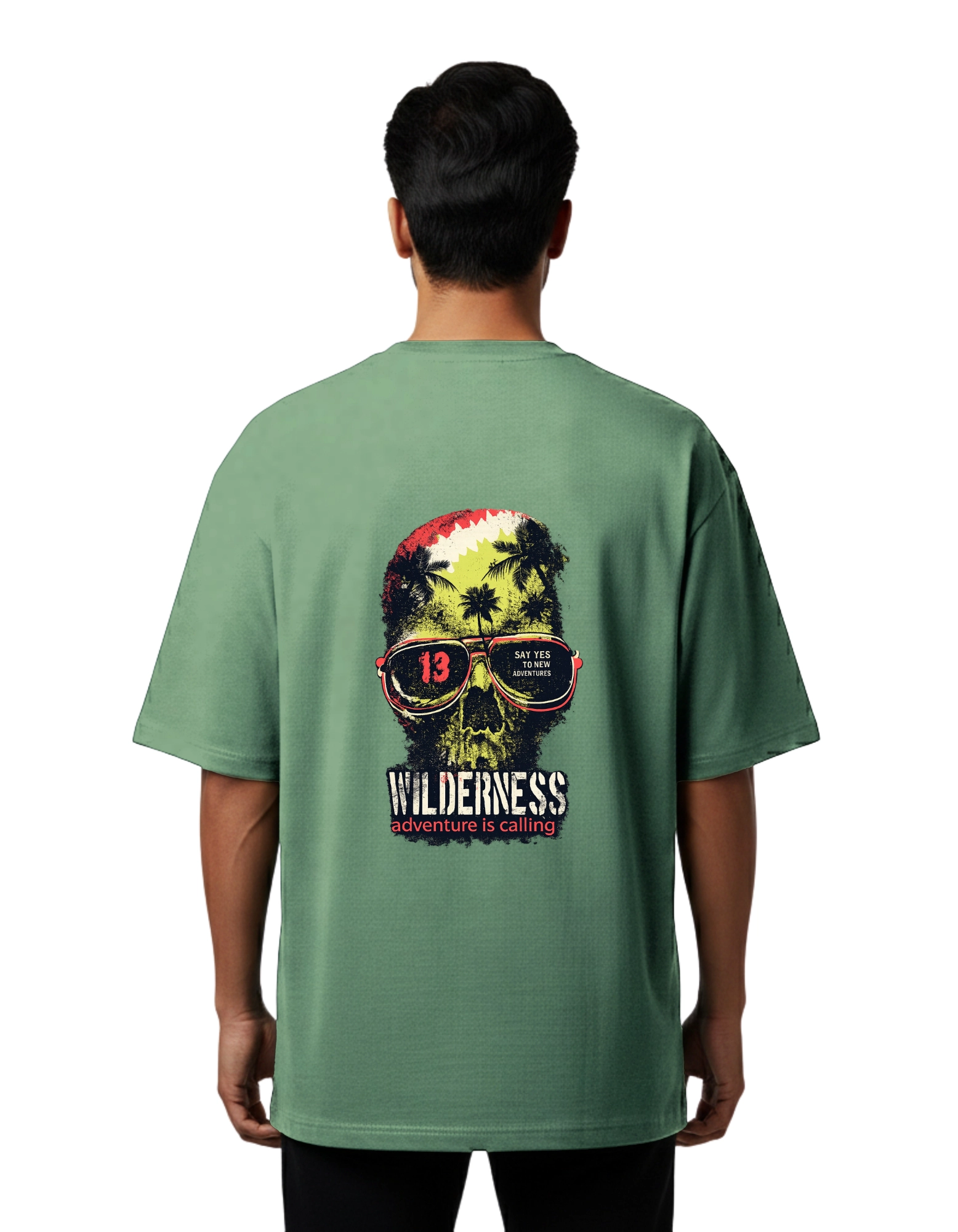 Wilderness Adventure Oversized Cotton French Terry T-Shirt 240 GSM D Green