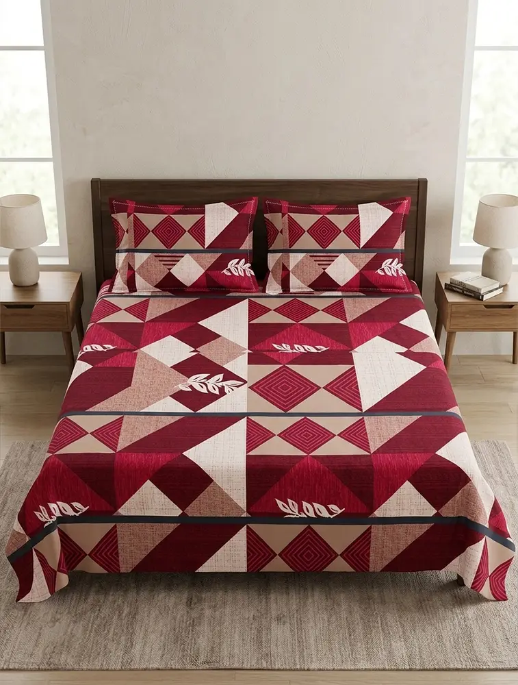 Wine Cotton Printed Double Bed Queen Size Bedsheet