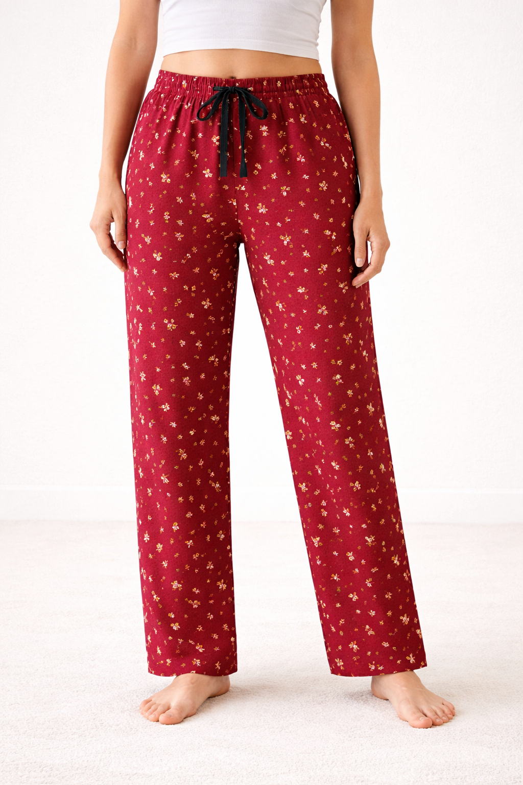 Wine Melange Womens Floral Printed Polycotton 120 GSM Lounge Pant