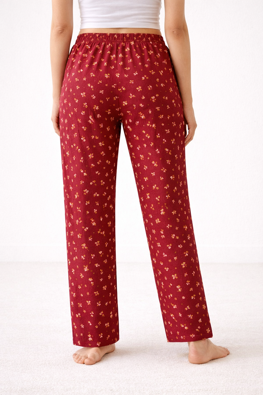 Wine Melange Womens Floral Printed Polycotton 120 GSM Lounge Pant
