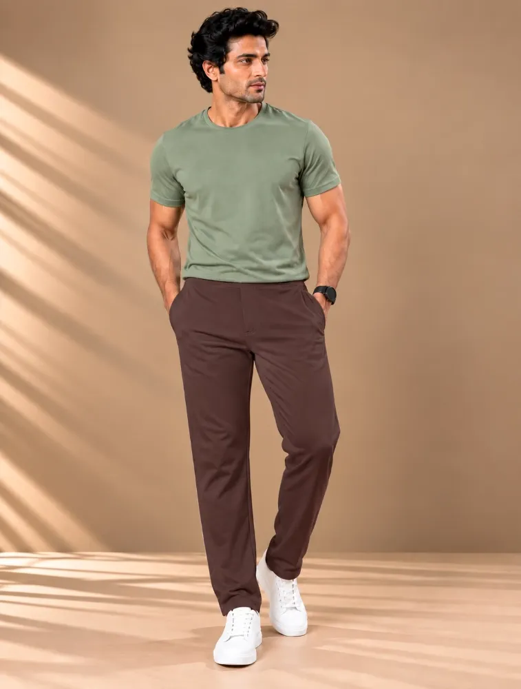 Wine Oreas Mens Peanut Fabric Comfort Stretch Trousers