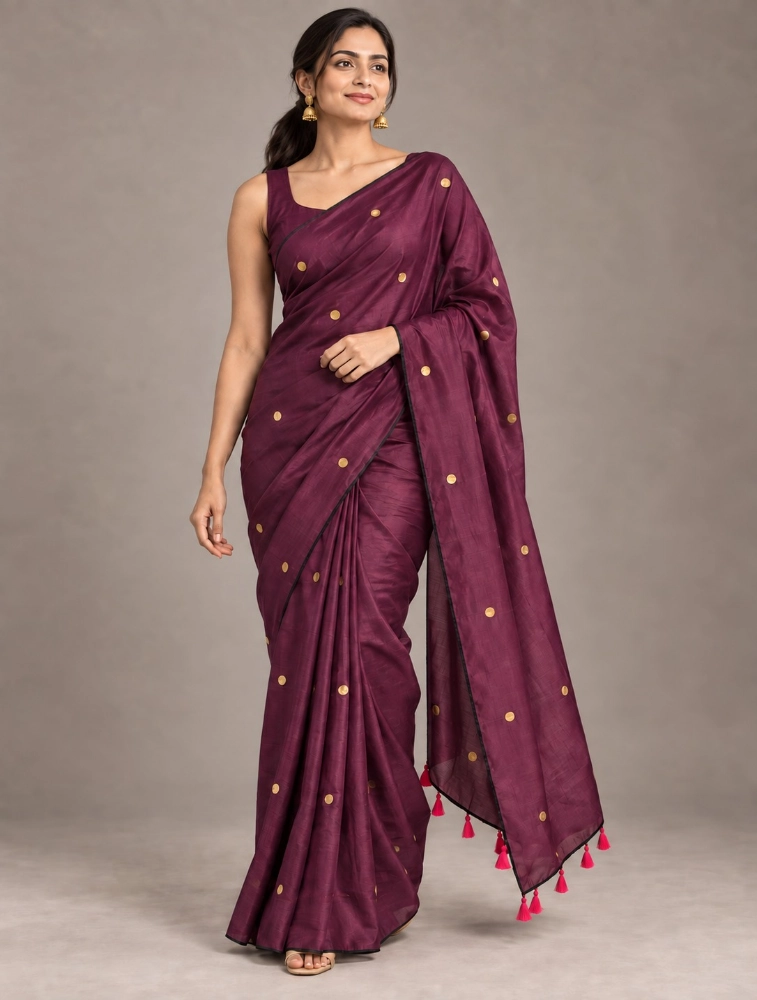 Wine Purple Womens Premium Khadi Cotton Saree