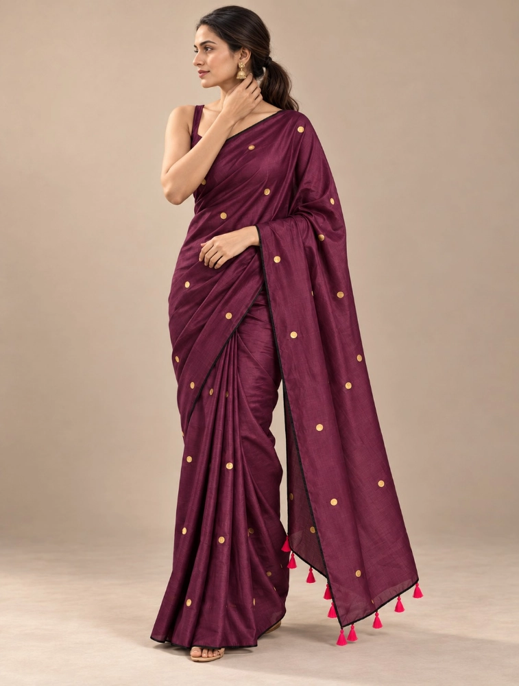 Wine Purple Womens Premium Khadi Cotton Saree
