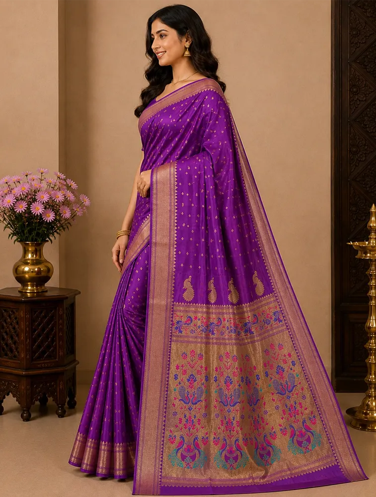Wine Purple Womens Premium Semi Gadwal Saree
