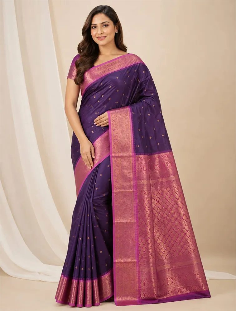 Wine Purple Womens Premium Semi Gadwal Saree
