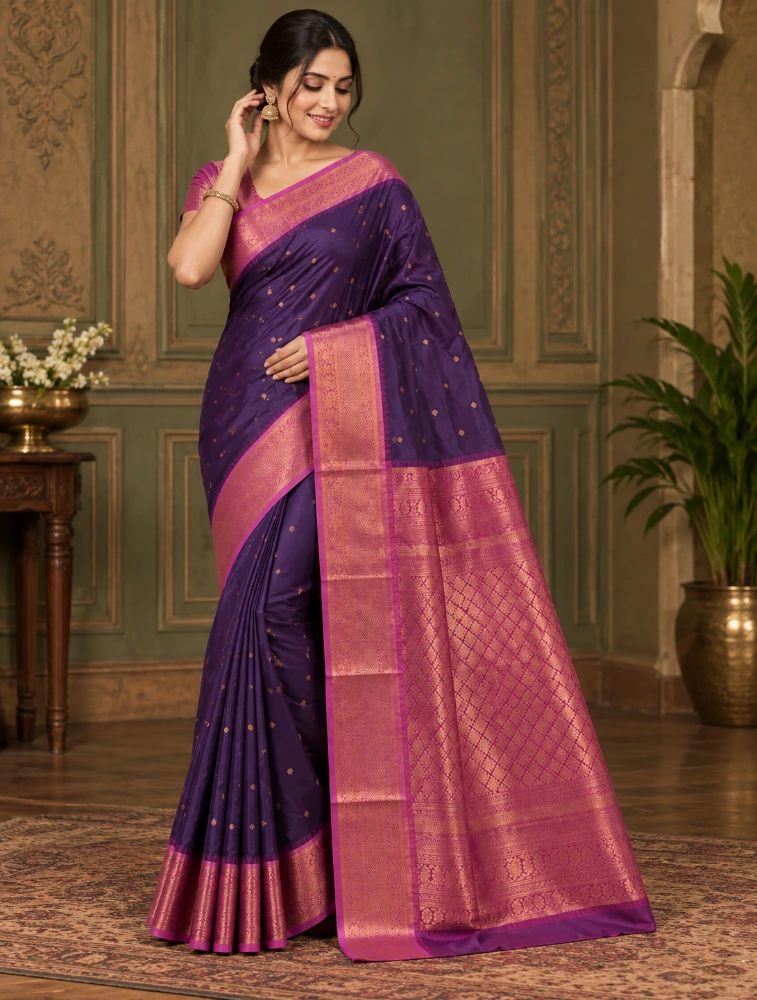 Wine Purple Womens Premium Semi Gadwal Saree