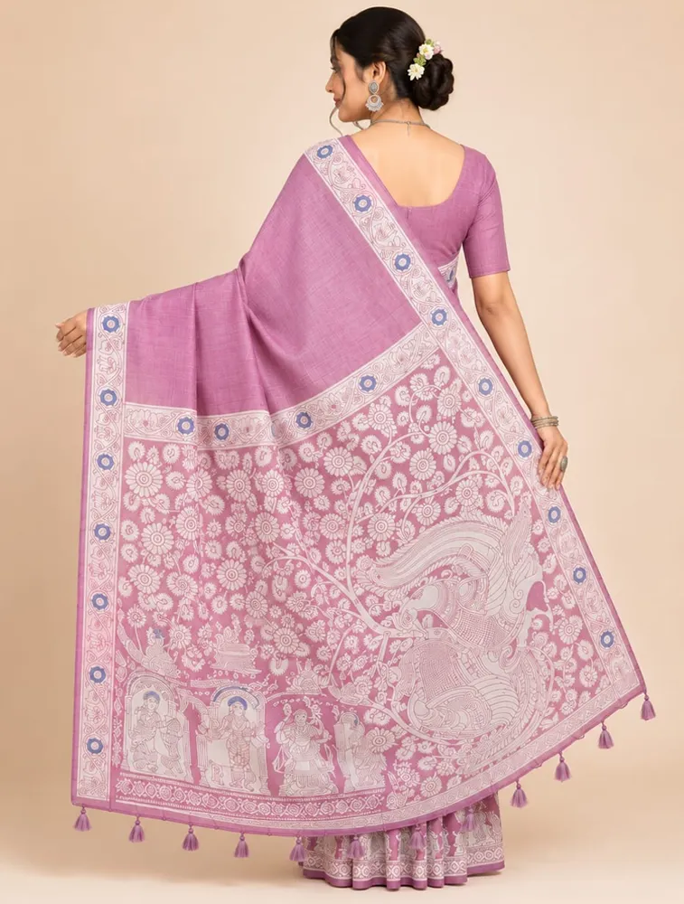 Wine Red Womens Printed Luxury kalamkari Saree — bulk from ₹1664