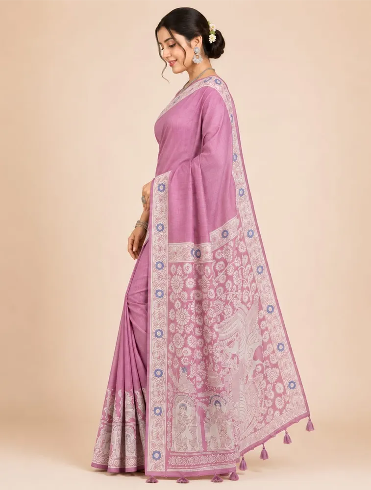 Wine Red Womens Printed Luxury kalamkari Saree — bulk from ₹1664