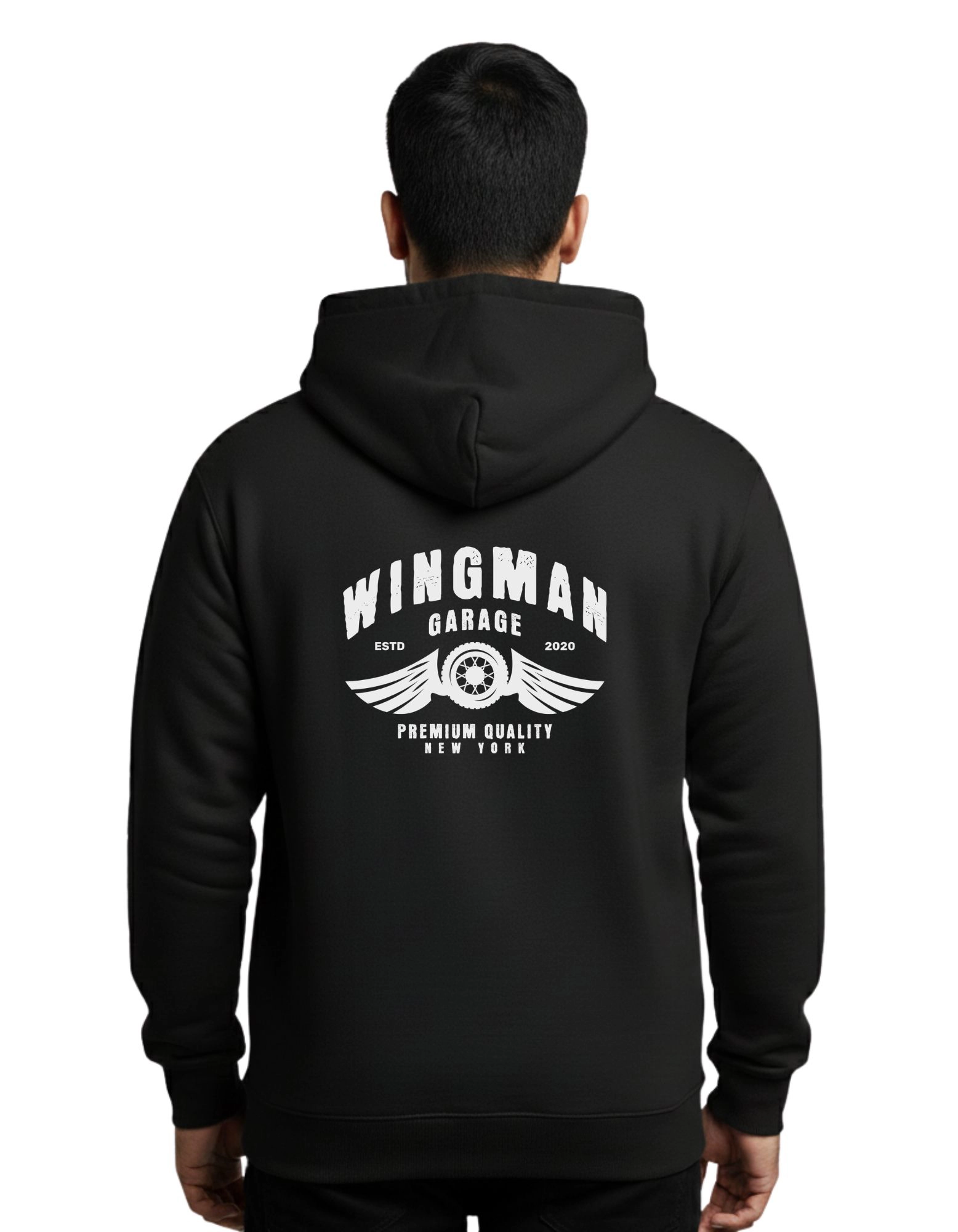 Wingman Garage Cotton Hoodie Without Zipper 300 GSM Black