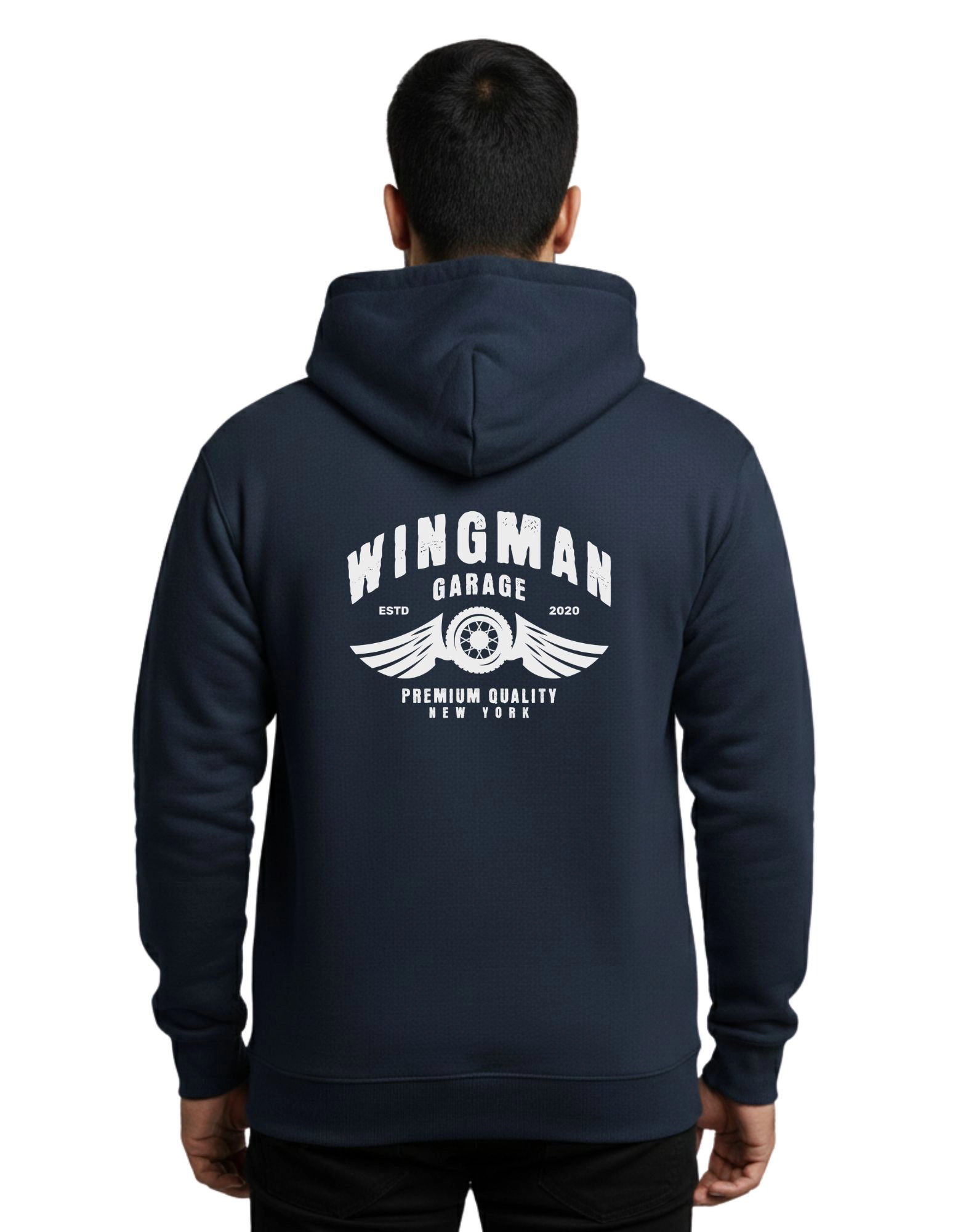 Wingman Garage Cotton Hoodie Without Zipper 300 GSM Navy Blue