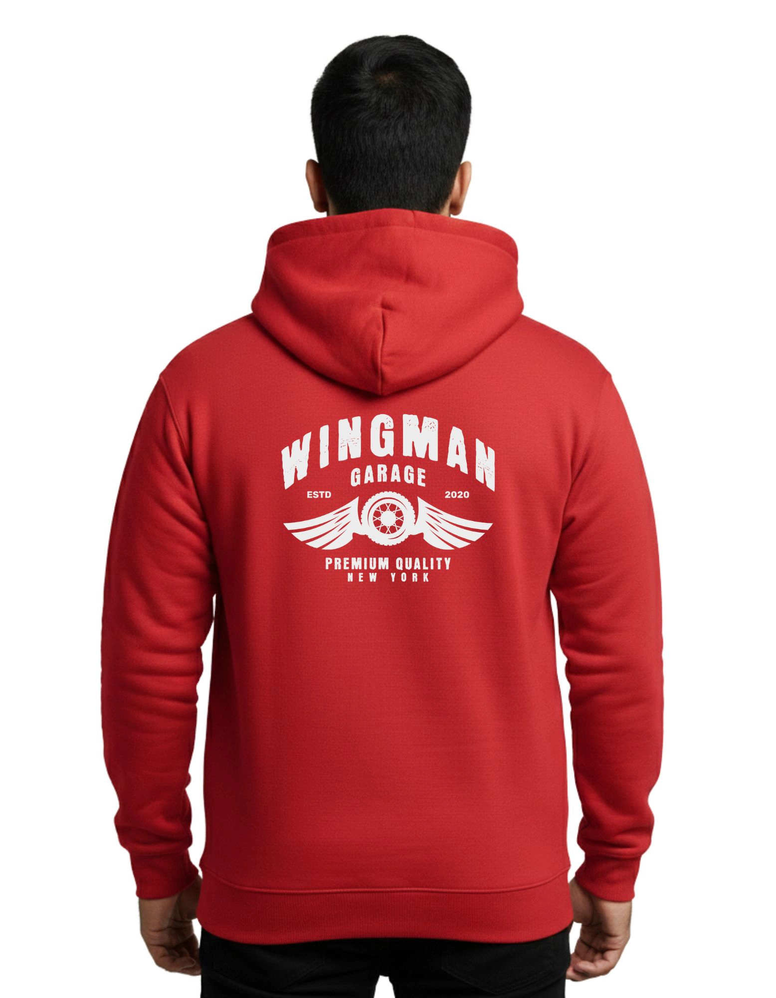 Wingman Garage Cotton Hoodie Without Zipper 300 GSM Red
