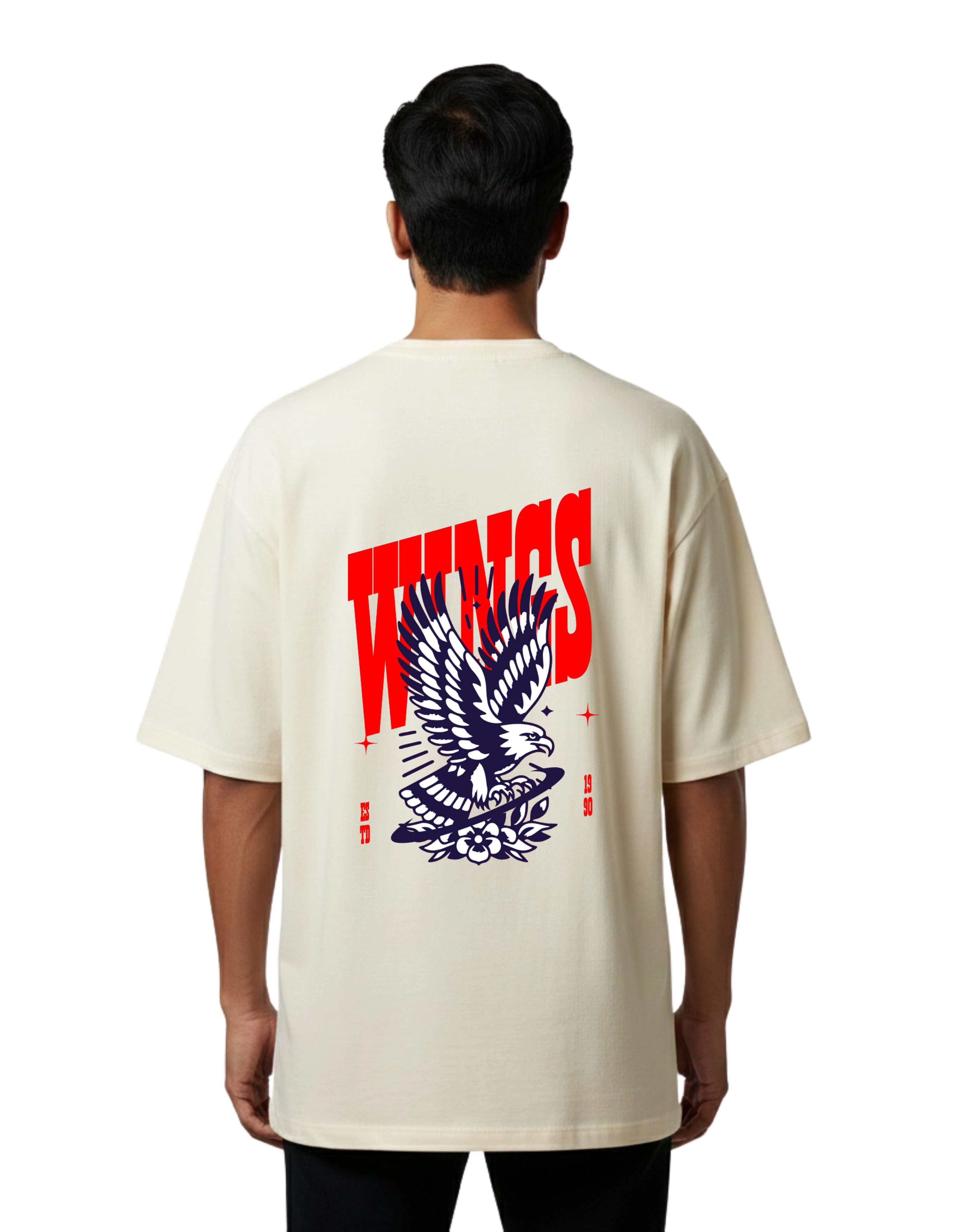 Wings Oversize Cotton French Terry T-Shirt 240 GSM Beige