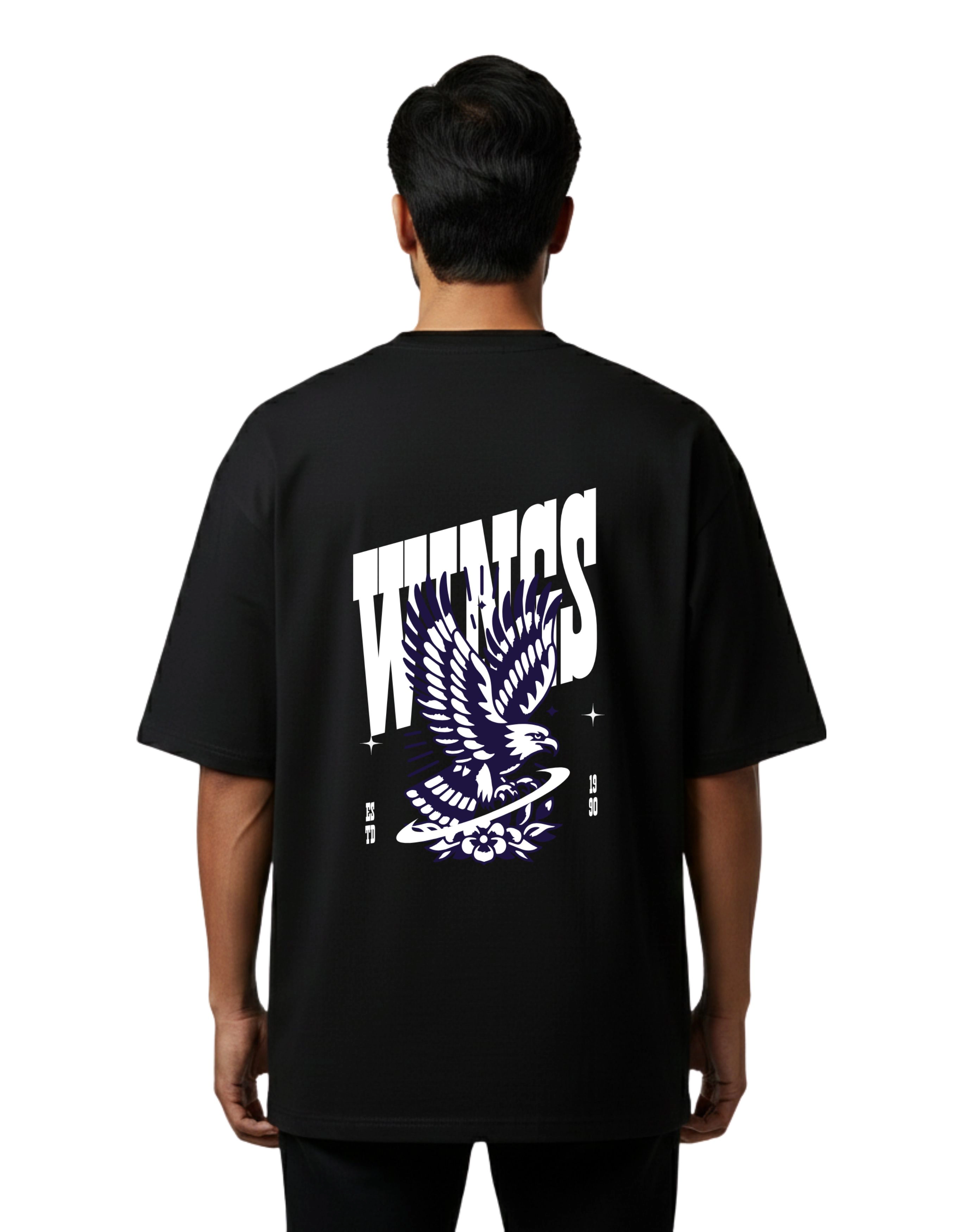 Wings Oversize Cotton French Terry T-Shirt 240 GSM Black