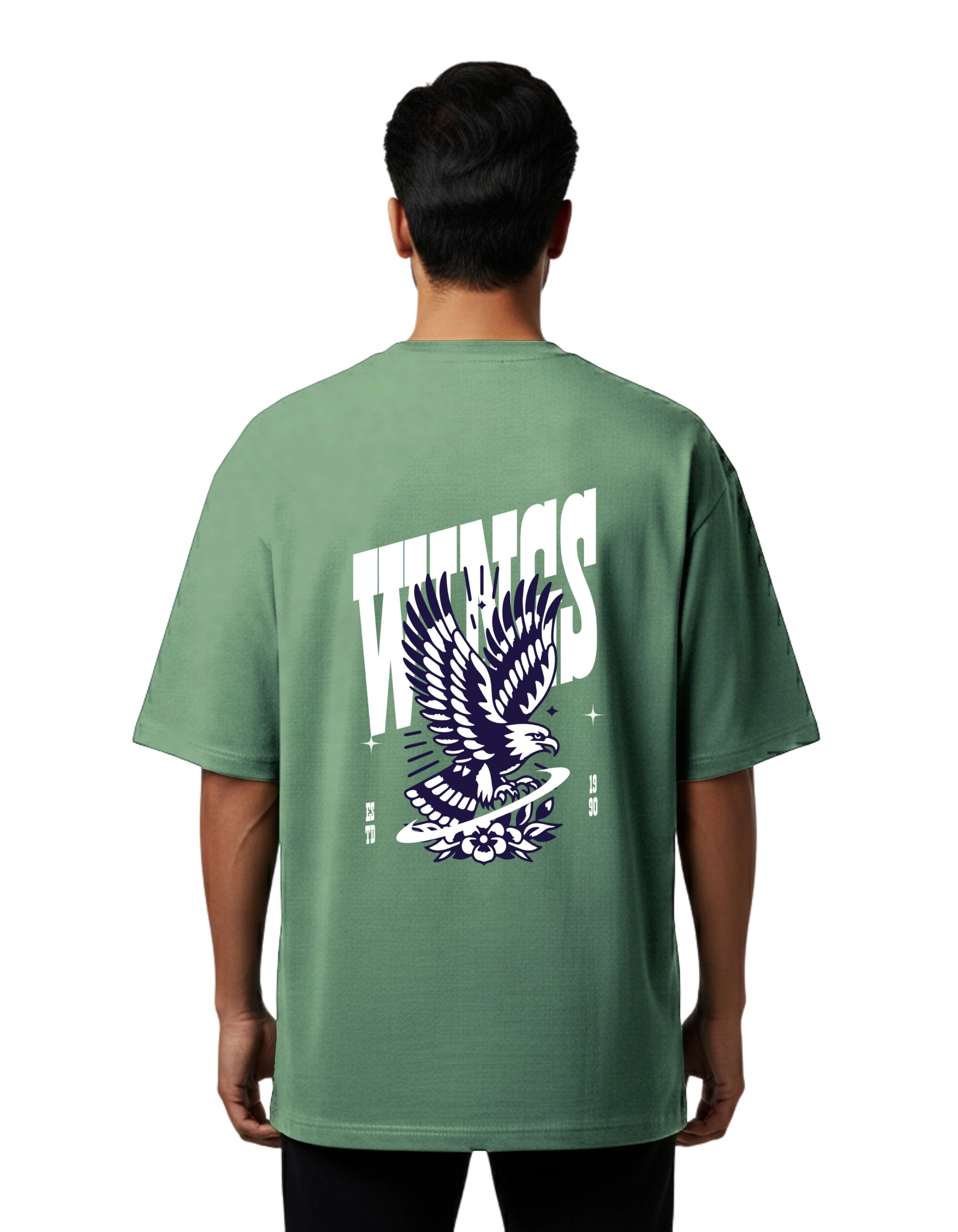 Wings Oversize Cotton French Terry T-Shirt 240 GSM D Green