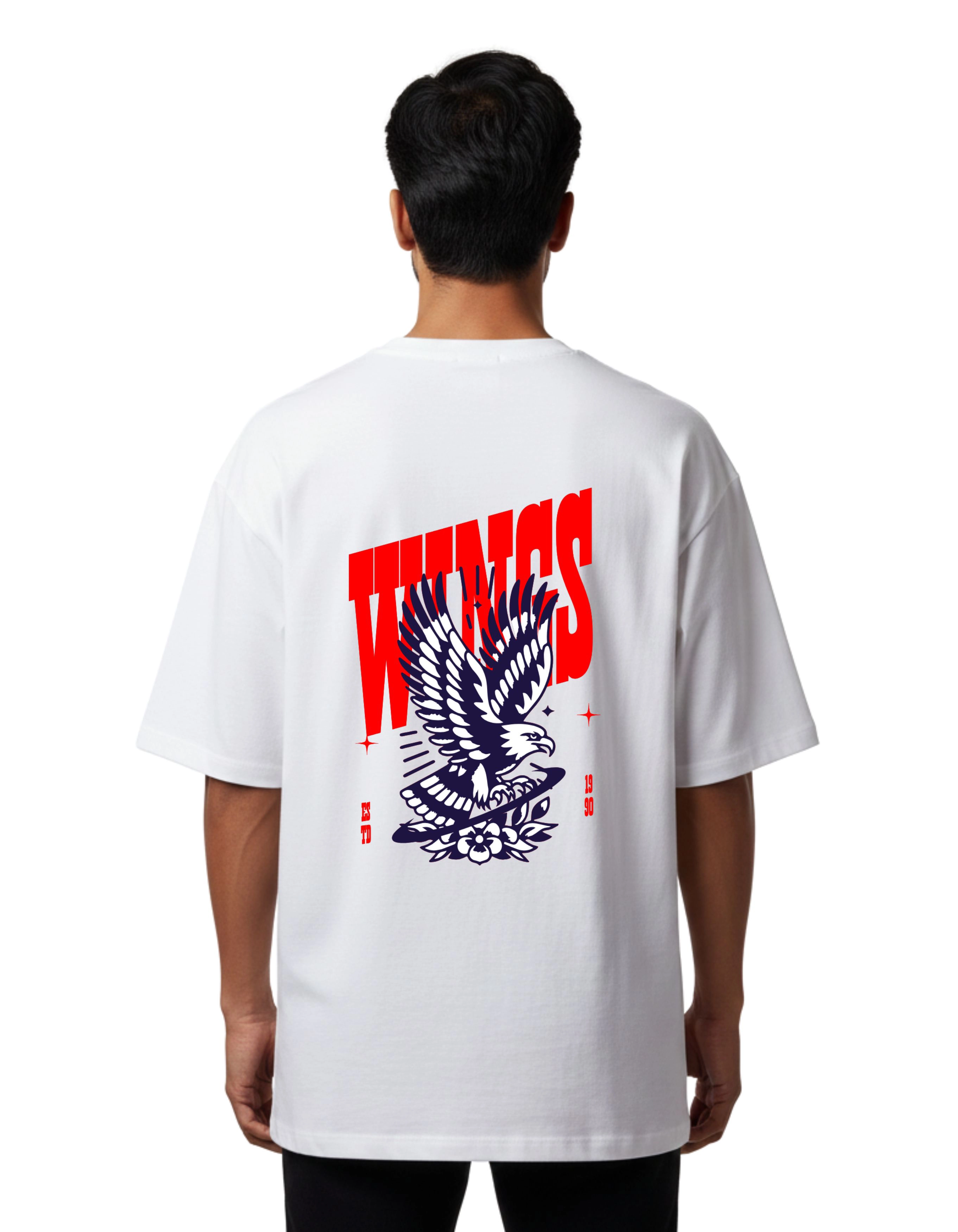 Wings Oversize Cotton French Terry T-Shirt 240 GSM White